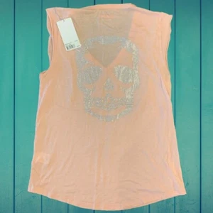 Zadig Voltaire Brooklyn Skull Top Blush Cap Sleeve Large T Shirt Rhinestone - Picture 1 of 5