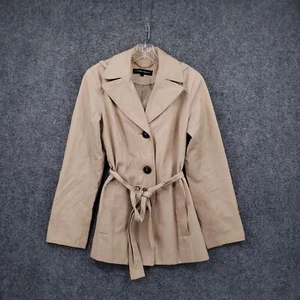 Ellen Tracy Coat Womens S Small Beige Waist Tie Suit Jacket Hooded Notched - Picture 1 of 14