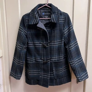 IB Diffusion Womens Zipper coat with hood grey plaid size S - Picture 1 of 12
