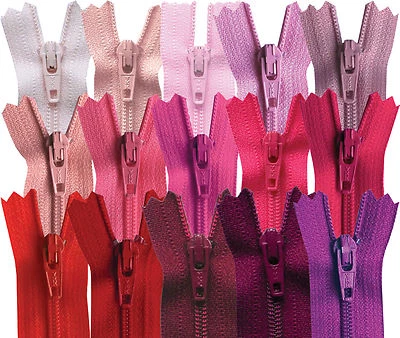 YKK Closed End Nylon Zips Pink, Red, Burgundy, Cerise, 4-22 Inch, 10-56cm