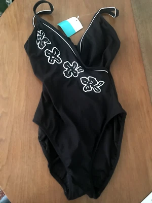 Vtg 90s Liz Claiborne Women's Black White Wrap 1 Piece Floral  Swim Suit 10 NWT - Image 1 of 4