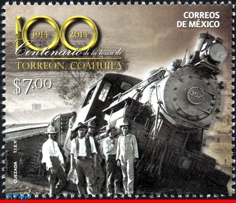 2864 MEXICO 2014 CENT. OF THE VICTORY OF TORREON, COAHUILA, TRAIN & RAILWAYS MNH Cover