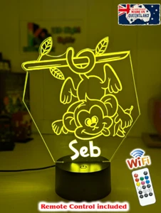 Monkey Jungle Personalised 3D LED Battery USB Night Light 7 Colour Changing Room - Picture 1 of 13