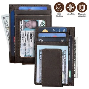 Men Leather Magnetic Front Pocket Wallet Money Clip Slim ID Credit Card Holder - Picture 1 of 7