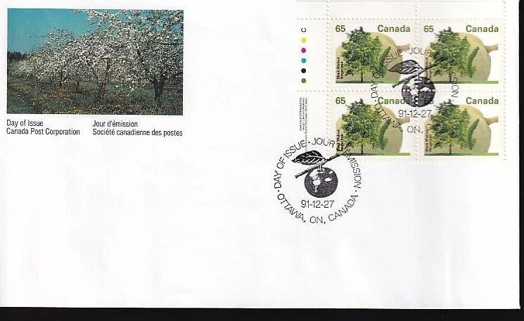 Canada FDC 1991 Fruit Tree 65¢ Black Walnut, UL inscription PB, sc#1367 - Image 1 of 1