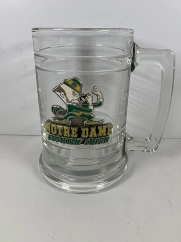 NOTRE DAME FIGHTING IRISH GLASS BEER STEIN Pewter Emblem Tankard 15 oz Cover