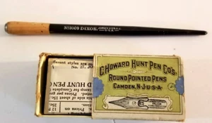 Antique C Howard Hunt Pen tips Round Pointed 144 Nibs in Box #97 and Paper Ad - Picture 1 of 19