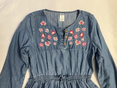 Carter's Girls Floral Dress Denim 8 Blue Embroidered Flowers - Image 1 of 4