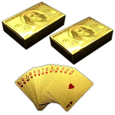 2x 54 Carte da Gioco 100$ Oro Design Poker Carte Skat Mazzo di Carte - Immagine 1 di 4