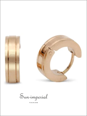 Pendientes de aro Huggie de acero inoxidable con rayas de oro rosa Foto 1 de 4