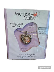 Memory Maker Photo Necklace Silver Holds 2 Photos Reversible Keepsake - Picture 1 of 2