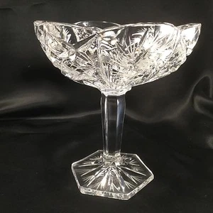 Vintage Crystal Compote Candy Sweet Meat Scalloped Edge Pedestal Bowl Flower - Picture 1 of 10