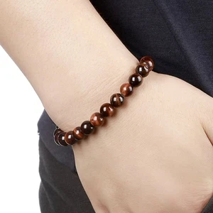 Herren Armband 8 mm Rot Tigerauge Naturstein Perlen Boho Reiki Heilung NEU - Bild 1 von 2