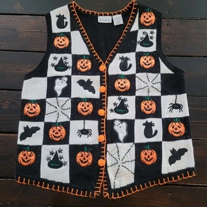 Suéter Chaleco A Cuadros Grandes Ediciones Básicas Vintage Años 90 Halloween Abotonable - Imagen 1 de 7