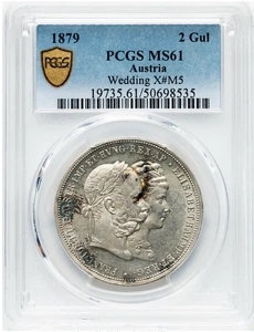 Bester Preis! 1879 Österreich 2 Gulden Silbermünze PCGS MS 61, UNC - Bild 1 von 2
