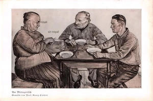 A pranzo - Georg Siebert - 1937 - Stampa artistica storica ~16x25cm - Foto 1 di 1