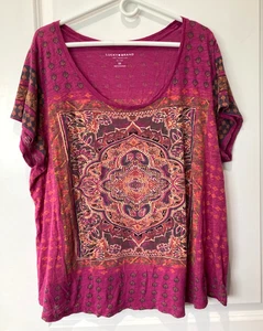 LUCKY BRAND Women's 3X Short Sleeve Top Shirt Pink Round Neckline - Picture 1 of 6
