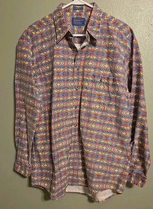 Vintage Pendleton Shirt Button Down Top Long Sleeves Multi Color Aztec Sz L - Picture 1 of 5