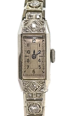 DAU Damen Armband Uhr mit Diamanten Art Deco 14 kt 585 er Gold antik - Bild 1 von 4