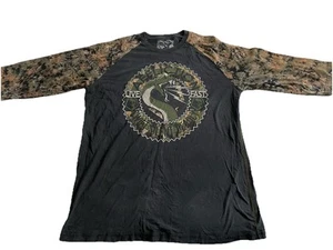 Affliction 3/4 Sleeve Men 3XL Black Camo Freedom Defender Snake Raglan Distress - Picture 1 of 10
