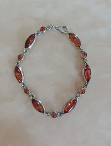925 Sterling Silver Amber Bracelet - Picture 1 of 4