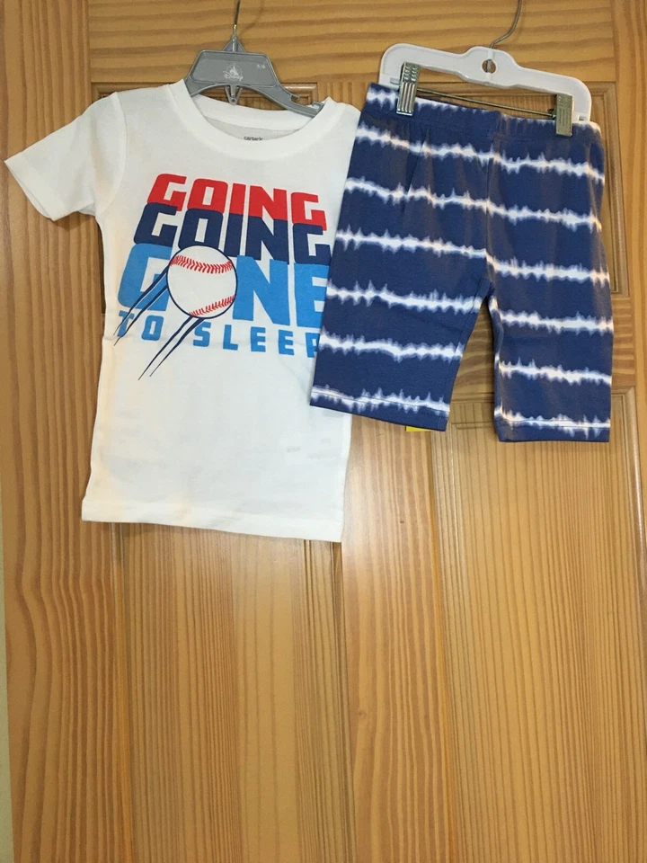 New Carter's Boys Baseball Pajama set Snug Fit Shorts many sizes White Blue - Image 1 of 1
