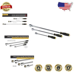 Durable 3-Piece 36-Tooth Extra-Long Ratchet Set for Enhanced Torque Power - Picture 1 of 7