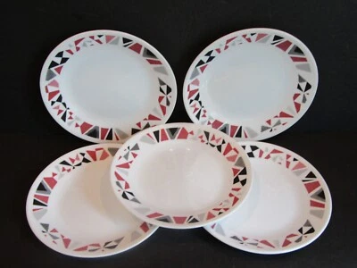 Corelle MOSAIC RED Set Of 5 Bread & Butter DESSERT 3.75" Plates Red-Black-Gray - Image 1 of 4