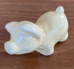 Antique Small Yellow Pig Glazed Ceramic Figurine Collectible Animal - Picture 1 of 4