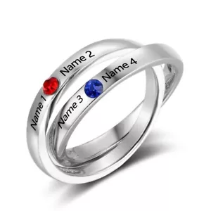 Anillo Madre Personalizado Doble Banda 2 Piedras Natales 4 Nombres Plata de Ley 925 - Imagen 1 de 5