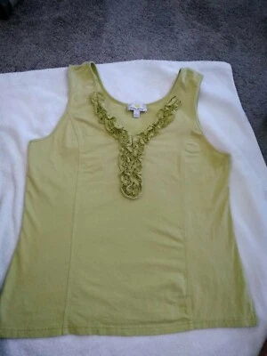 KATHLEEN KIRKWOOD sz Large Green Pink Stretch Lace Sleeveless Top Blouse Tank - Image 1 of 4