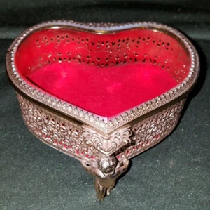 Vintage Himark Japan Beveled Glass Bronze Ormolu Cherub Trinket Jewelry Box 5.5" - Picture 1 of 9