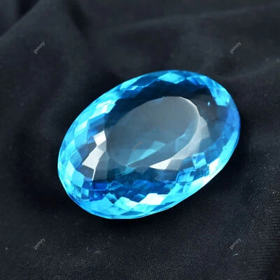 89.85 Ct CERTIFIED Blue Tourmaline Oval Cut Lab-Created Loose Gemstone Ring Size - Image 1 of 4