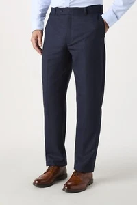 Contemporary Men's Flat Front Modern Fit Trousers, Regular Length Bottom, Navy - Picture 1 of 2