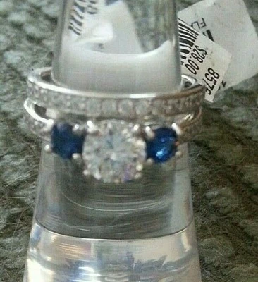 Engagement/Wedding Blue and White Spinel Ring Set in Sterling Silver Sz. 7 - Image 1 of 4