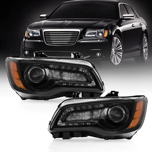 For 2011-2023 Chrysler 300 Black LED DRL Projector Headlights Driver & Passenger - Picture 1 of 8