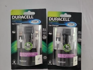 Duracell Dual USB Car Charger w/ 6 ft Sync & Charge Cord 3.1 Amp Fast Charger - Picture 1 of 6
