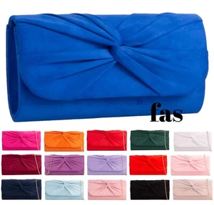 Women's Pleated Suede Evening Clutch Bag Wedding Ladies Party Prom Handbag Purse - Picture 1 of 26