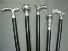 Vintage Victorian Brass Silver Handle Wooden Walking Stick Gift LOT OF 5 PCS