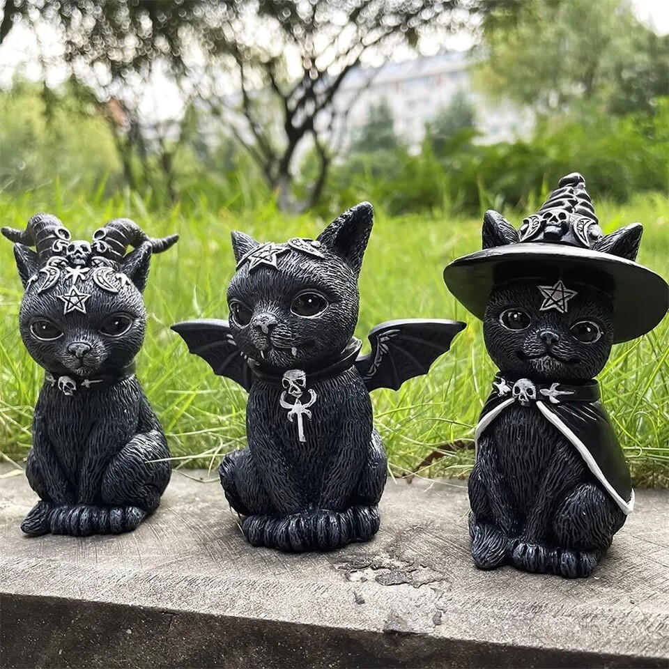 Luxus Schwarze Katzenstatue Aus Harz | Handgeschnitztes Dekor | Für Katzenliebhaber & Sammler