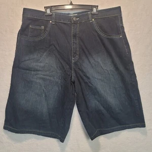 Indigo 30 Jean Shorts Men 44 Embroidered Denim Baggy Loose Fit Y2K Skater Jorts - Picture 1 of 11