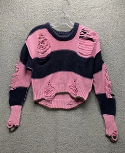 NSF PRESLEY STRIPPED DESTROYED DROP SHOULDER CREW SWEATER Women’s size P - Picture 1 of 9