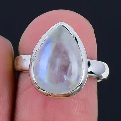 Anillo con racimo de plata esterlina maciza piedra lunar arco iris arco iris Foto 1 de 4