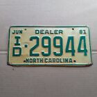 1981 North Carolina DEALER License Plate - "29944" ID JUN 81