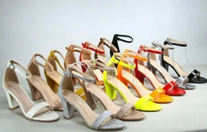 NEU Damen Farbe Knöchelriemen Abendkleid High Heel Sandale Schuhe Größe 5 - 10 - Bild 1 von 59