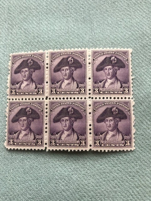 George Washington 1932 Block of 6 stamps Scott 708 3 cent  MNH - Image 1 of 2