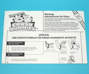 INCREDIBLE CRASH DUMMIES ORIGINAL SPARE INSTRUCTIONS CHILD CAR SEAT GERMAN EU... - Picture 1 of 2