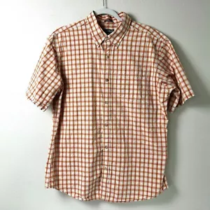Eddie Bauer Button Up Shirt Mens Size L Orange Plaid Classic Fit Short Sleeve - Picture 1 of 11