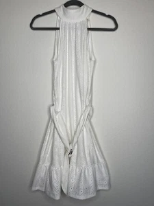 Michael Kors Women's White Crochet Eyelet Belted Halter Dress Small NWT - Picture 1 of 5