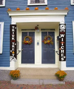 TRUCO O TRATO Estandartes de Halloween Bandera Porche Decoración Letreros de Exterior 11.8 "x 70.8"  - Imagen 1 de 5